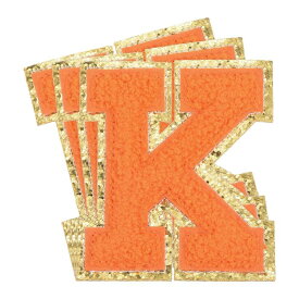 uxcell チェニールレター×パッチ 大サイズ 3.15"x2.76" アイロンで貼るレター×パッチ 金グリッター刺繍パッチ 衣類 靴 帽子 バックパック用 3個入り（オレンジ）