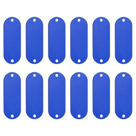 PATIKIL アルミ空白タグ 2つ 穴付きメタルスタンピング空白スペットIDラベル キーリング付き DIYクラフト彫刻用 ブルー 12個セット
