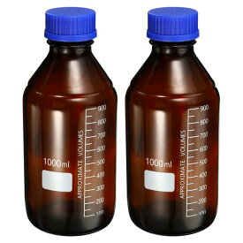 PATIKIL 1000mL メディアボトル 2本入り 丸型グラデーションガラス保存瓶 ブルー ネジキャップ ラボホーム用 アンバー