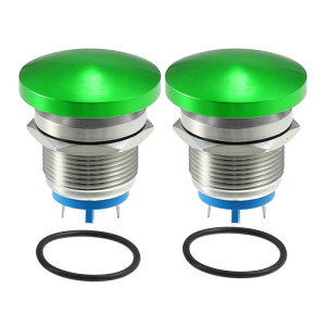 uxcell �����{�^���X�C�b�` �w�b�h�`�� ��u�̃L�m�R �h�� IP65 �ԗp ���� 19 mm 3A 250V �O���[�� 2�Z�b�g