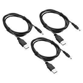 uxcell USBケーブル 電源コード 充電ケーブルプラグ USBオス-DC 3.5 x 1.35 mmオス ナイトライト用 ミニファン用 120cm ブラック 3本入り