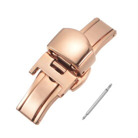 uxcell 時計クラスプ 折りたたみ式 プッシュボタン クイックリリース ストラップリンクピン付き 10 mm革時計バンド用 ゴールドピンク