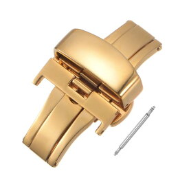 uxcell 時計クラスプ 折りたたみ式 プッシュボタン クイックリリース ストラップリンクピン付き 20 mm革時計バンド用 ゴールドトーン