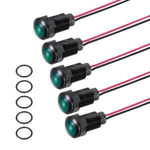 PATIKIL 5�Z�b�g 12mm(15/32) �C���W�P�[�^�[���C�g�A110V-220V AC/DC LED�v���X�`�b�N�P�[�X�M���� �h��IP67 �ی^�w�b�h�M���� 150mm(5.9)�P�[�u���t�� �{�[�g�E�ԗ��p�A��