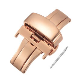 uxcell 時計クラスプ 折りたたみ式 プッシュボタン クイックリリース ストラップリンクピン付き 20 mm革時計バンド用 ゴールドピンク