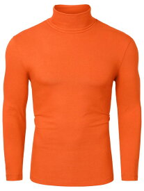 Allegra K メンズ タートルネック Tシャツ ハイネック カットソー 長袖 無地 薄手 ストレッチ カジュアル オレンジ 34