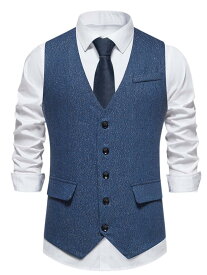 Lars Amadeus ビジネス スーツ ベスト用 チョッキ スリムフィット タキシード クラシック フォーマル シャイニー ドレス メンズ ブルー 2XL