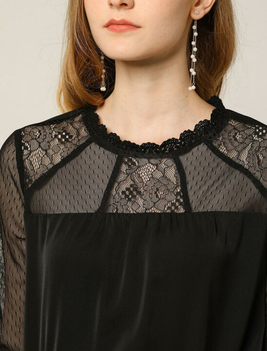 Allegra K シフォン ブラウス シースルー トップス レース 花柄 長袖 丸首 レディース ブラック 3XL | uxcell japan