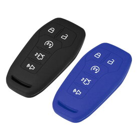 VekAuto キーホルダーカバー Fo rdに対応 Fusi on 2013-2016に対応 5ボタン ファッション ソフト TPU ブラック ブルー リモ ートキーレス スマートキーフォブケース保護シェル 2個