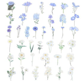 PATIKIL 透明な花柄 ビニールステッカー 80枚 防水PETフラワーデカール スクラ ップブック ジャーナリング クラフト DIY用 フローラルステッカー ブルー＆緑