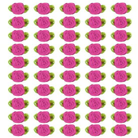 PATIKIL 15mm 小さなサテンリボン バラ 300個 生地 花 装飾 ロ ゼットアップリケ 緑 葉付き DIYクラフト ウェディングデコレーション ローズレッド