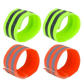 uxcell 反射スラップ 足首用 高い視認性 夜の安全サイクリング リフレクターテープ グリーン オレンジ 4個