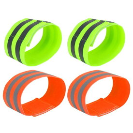 uxcell 反射バンド アーム足首用 高い視認性 ナイトサイクリングライディング リフレクターテープストラップブレスレット オレンジ グリーン 4個