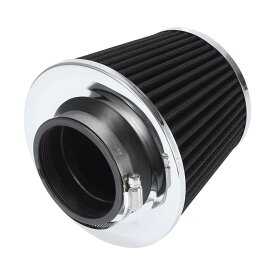 X AUTOHAUX 車のエアインテークフィルター 置換 ラウンドテーパー メタル 76 mmインレット直径 ブラック