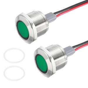 PATIKIL 19mm�i3/4�C���`�j�C���W�P�[�^�[���C�g 2�Z�b�g�A12V-24V AC/DC 20mA LED�����M�������v �h��IP67 �t���b�g�w�b�h 205mm�i8�C���`�j�P�[�u���t�� �����ԁE�D���p �ΐF