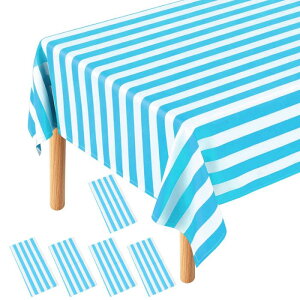 uxcell 5���Z�b�g �Ɣ��̃X�g���C�v�e�[�u���N���X 137×274cm �����` �h���e�[�u���J�o�[ �_�C�j���O/�a�����p�[�e�B�[/�L�b�`��/�s�N�j�b�N�p
