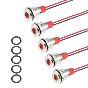 PATIKIL 5�� 12mm (15/32) �C���W�P�[�^�[ �����v 12V-24V AC/DC 20mA LED ���^�� �V�O�i�� �����v �h�� IP67 �t���b�g �w�b�h �M���� 150mm (5.9) �P�[�u�� �t�� �� �D �p ��