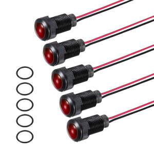 PATIKIL 5�Z�b�g 12mm(15/32) �C���W�P�[�^�[���C�g�A110V-220V AC/DC LED �v���X�`�b�N�P�[�X �M���� �h��IP67 �ی^�w�b�h �M�����C�g 150mm(5.9)�P�[�u���t�� �{�[�g�E�ԗ��p�A�ԐF
