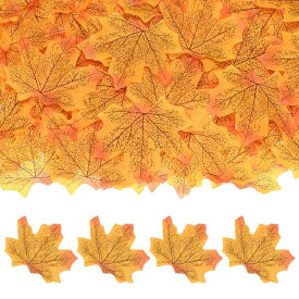 M METERXITY 500パックの人工メープルリーフ、偽の秋の葉、感謝祭/結婚式/パーティー/リースの装飾/スクラ ップブッキングクラフト[8cm、ライトイエローレッド]