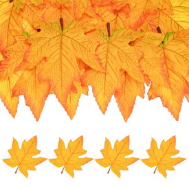 M METERXITY 20パックの人工メープルの葉、偽の秋の葉、感謝祭/結婚式/パーティー/リースの装飾/スクラ ップブッキングクラフト[14cm、ライトイエロー]