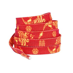 Elerevyo Flat Thin Shoelaces Dragon Phoenix Auspicious Clouds Red Canvas Shoes Sneakers Shoelaces Wedding Celebration Red 04 120cm/47.2"
