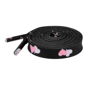 Elerevyo Flat Shoestrings Heart Printed Shoe Lace for Sneakers Athletic Shoelaces 1 Pair Black Pink Purple 120cm/47.2