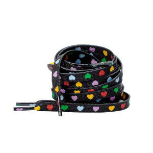 Elerevyo Heart Printed Colored Shoelaces Flat Shoe Laces Strings for Sneakers Athletic Sport Boots 1 Pair Black-Colorful Heart 160cm/63.0