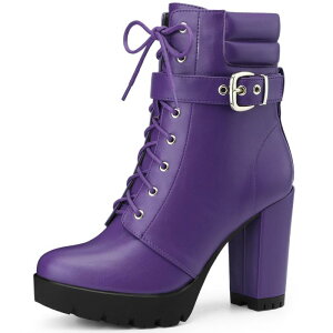 Perphy Lace Up Platform Buckle Chunky Heel Ankle Boots for Women Purple US 6/UK 4/EU 36