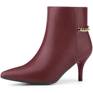 Perphy Gold Chain Stiletto Heels Ankle Boots for Women Burgundy US 7/UK 5/EU 37
