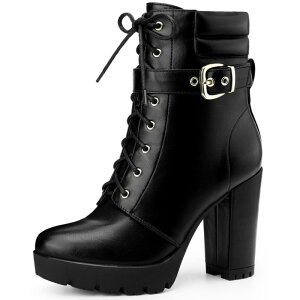 Perphy Lace Up Platform Buckle Chunky Heel Ankle Boots for Women Black US 9/UK 7/EU 40