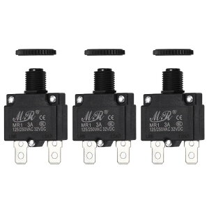 uxcell 3�� 3Amp�T�[�}���T�[�L�b�g�u���[�J�[�A125/250V AC 32V DC�v�b�V���{�^���蓮�� �Z�b�g��H�ߕ��וی�X�C�b�`�A��