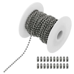 PATIKIL 10m/32.8ft �r�[�Y�{�[���`�F�[�� 2mm �X�e�����X�X�`�[���v���`�F�[���G�N�X�e���V���� 20�� �R�l�N�^�[�t�� �^�O�`�F�[�� �L�[�`�F�[�������O DIY�N���t�g �_�[�N�V���o�[