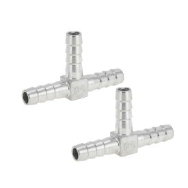 RATCHROLL 304ステンレススチールホースバーブフィッティング25/64" T字型3ウェイコネクター、エアー、水、油、ガス、燃料用2個シルバートーン