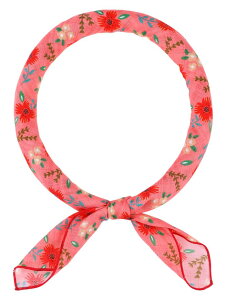 Elerevyo Women's Floral Printed Blended Cotton Scarves, 21.7x21.7 Small Square Flowers Headscarf Neckerchief Colorful Flower-Orange Red