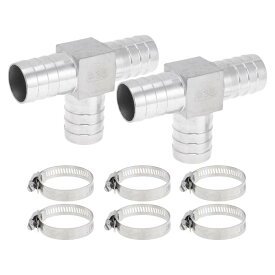 TUCKBOLD 304ステンレススチールホースバーブフィッティング1.5" T字型3ウェイコネクター エアー 水 油 ガス 燃料用1セットシルバートーン