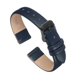 uxcell ダークブルーの本物のレザーバンド、14mm幅、フラットで薄いエレガントなレザーウォッチストラップ、黒バックル、男性と女性用