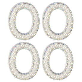 PATIKIL パールレターパッチ、4個の白いシェニールレターグリッターラインストーンアルファベットアップリケ布パッチ、衣類、ジャケット、バックパック、帽子用のアイロン、O