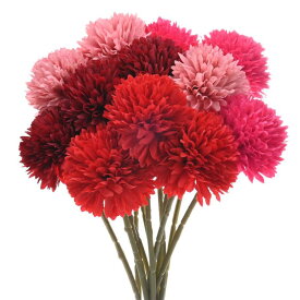 M METERXITY 12パック 人工キクボール花 11" フェイクアジサイシルクブーケ ウェディング/クリスマス用 リアルタッチフェイクフラワー[ダークピンク 明るいレッド ワインレッド ローズレッド]