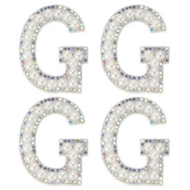 PATIKIL パールレターパッチ、4個の白いシェニールレターグリッターラインストーンアルファベットアップリケ布パッチ、衣類、ジャケット、バックパック、帽子用のアイロン、g