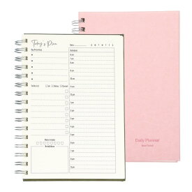 PATIKIL 時刻スケジュール付き未日付デイリープランナー A5 5.5"x 8.5" タスクリスト ハードカバー スパ イラルノート アポイ ントメントプランナー デイリータスクとアジェンダ整理用 ノート ピンク