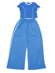 ONFERS Onfers レディース 2ピース アウトフィット スウェットスーツセット 半袖 クルーネック クロップ)トップ ワイドレッグパンツ ロイヤルブルー M