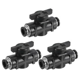 PATIKIL 3/8"空気式ボールバルブ 3パック3/8"OD BUCプッシュ・トゥ・コネクトチューブフィッティングス・ボールバルブユニオンストレートエアフローコントロールバルブ エアハイドロ用 黒シルバー