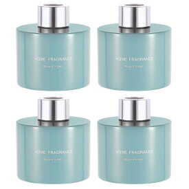 uxcell 4個の空のガラスディフューザーボトル140ml/4.7oz再充填可能な香りアクセサリーアロマセラピー瓶コンテナー交換用リードディフューザーDIYホームバスルームブルーとシルバートーンキャップ