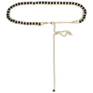 Elerevyo Waist Chain Belts, Metal Gold Rhinestone Crystal Body Chain Belt for Dress Jean Black Fit waist up to 110cm/43