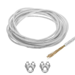 uxcell 6mm�i1/4�j�N���A�r�j�[���R�[�e�b�h���C���[���[�v 6m/20ft�K���o�j�[�Y�h�X�`�[���P�[�u�����C���[���[�v 2PCS M6���[�v�X���[�u�t�� �X�g�����O ���C�g�݂� �f�b�L�肷�� �K�[�f�����C