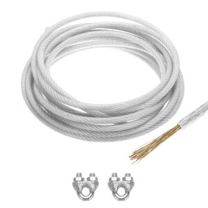 uxcell 8mm�i5/16�j�N���A�r�j�[���R�[�e�B���O���C���[���[�v 6m/20ft �K���o�j�[�Y�|���C���[���[�v 2PCS M8���[�v�X���[�u�t�� �X�g�����O ���C�g�݂� �f�b�L�肷�� �K�[�f�����C���[�ɓK����