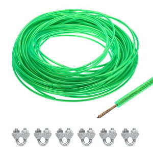 uxcell 3.5mm�i9/64�j�΃r�j�[���R�[�e�b�h���C���[���[�v 30m/98ft�K���o�j�[�Y�h�X�`�[���P�[�u�����C���[���[�v 6PCS M5���[�v�X���[�u�t�� �X�g�����O ���C�g�݂� �f�b�L�肷�� �K�[�f�����C��