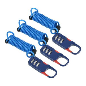 PATIKIL 3桁コンビネーションロック ばねケーブル付き 3個 ヘルメット用南京錠 1 M 柔軟 セキュリティスチールロックワイヤー バイクロッカー旅行荷物用 ブルー