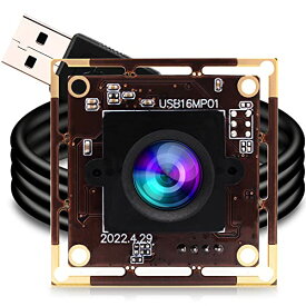 ELP 1600万画素 USBカメラ パソコン 小型 Webカメラ 広角 75度歪曲なしレンズ 4K USB カメラモジュール ソニーIMX298 Webかめら ウェブカメラボード バーコードスキャン QRコードスキャン 3Dプリンター