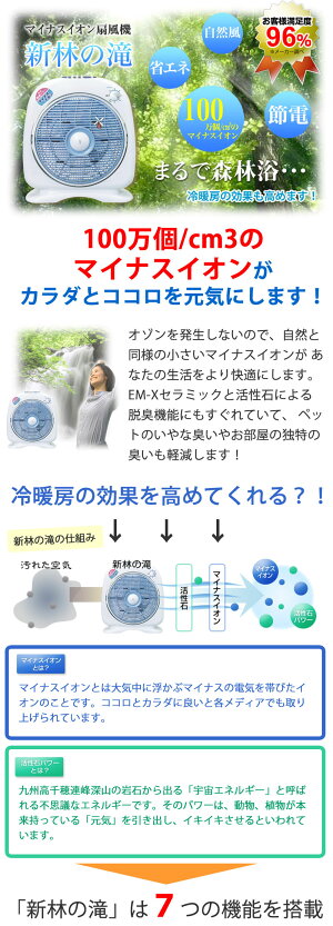 楽天市場 マイナスイオン扇風機 新林の滝 森林の滝 Nw 38t B ブルー タイマー内蔵タイプ 豪華特典付 京都太秦しぜんむら